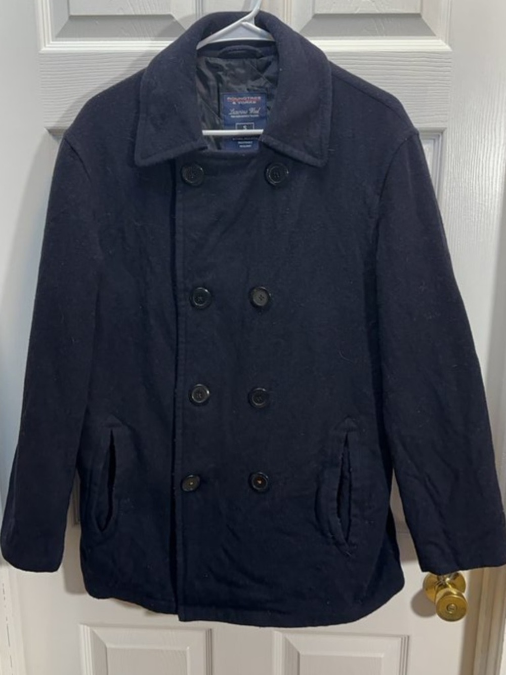 Roundtree & Yorke Men's Navy Double-Breasted Peacoat